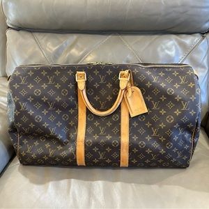 Authentic Louis Vuitton Monogram Keepall Duffle 55 Brown Canvas